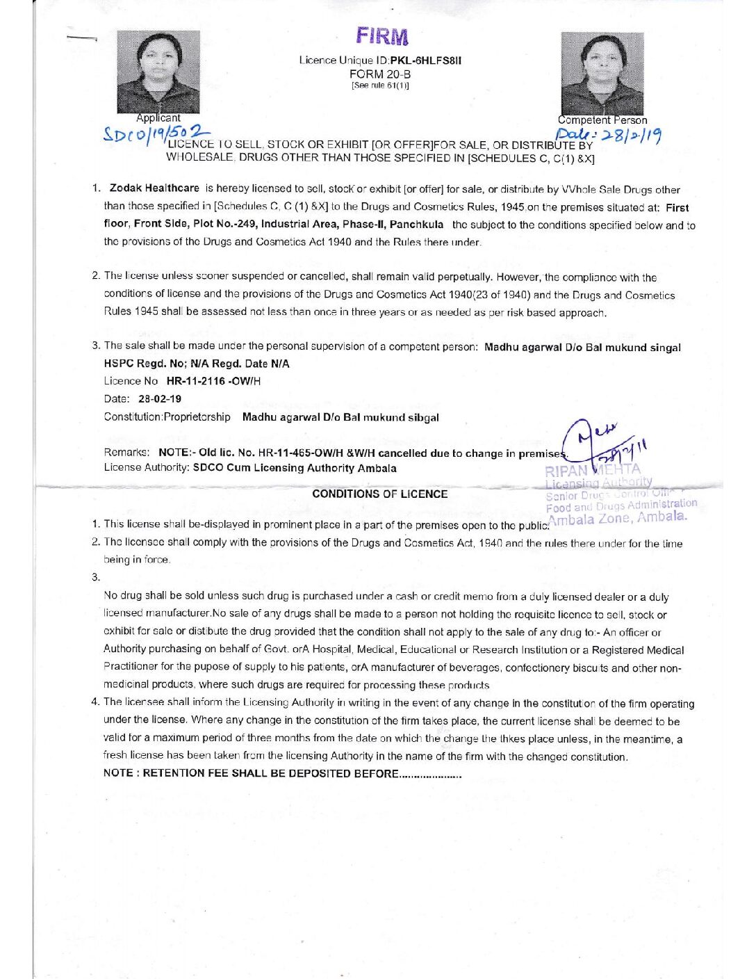 CERTIFICATEZODAK HEALTHCARE